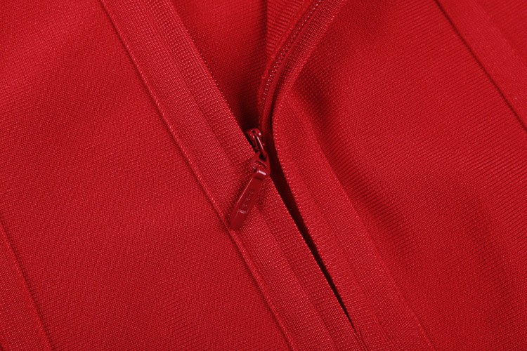 Herve Leger Red  Translucent Jacquard Long Sleeve Dress