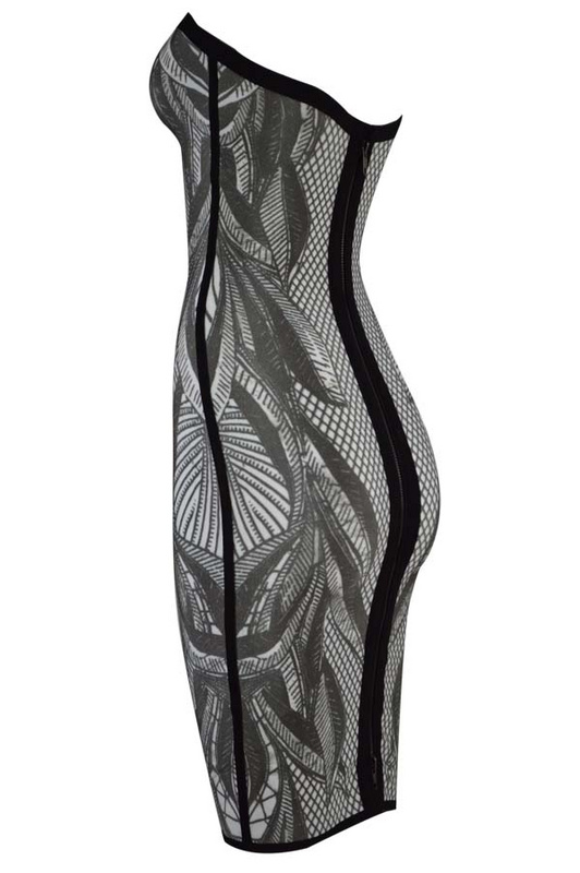 Herve Leger Black And Gray Art Printing Bandage Dress