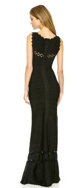 Herve Leger Black And Red Multi Color Round Neck Sleeveless Gown