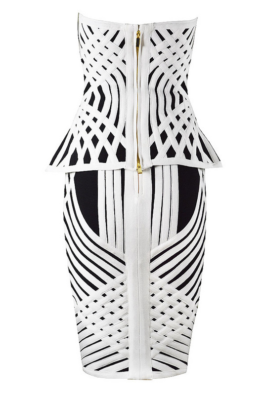 Herve Leger Black And White Colorblock Strapless Dress