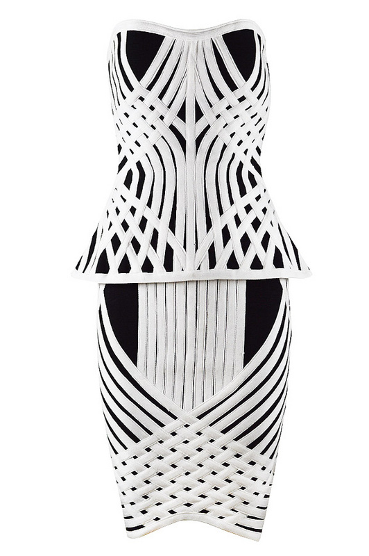 Herve Leger Black And White Colorblock Strapless Dress