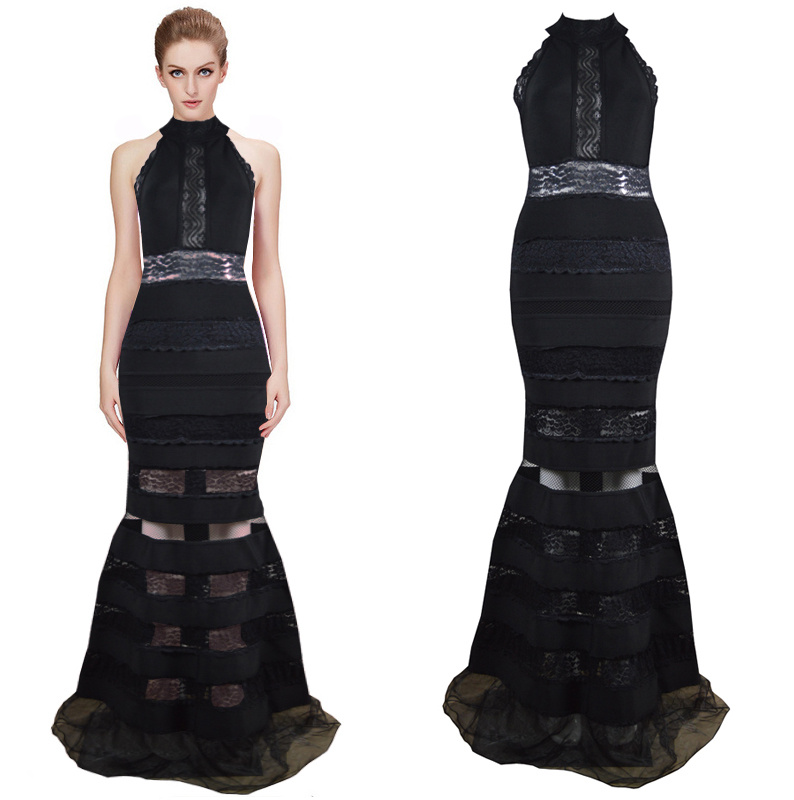 Herve Leger Black Lace Sleeveless Gown