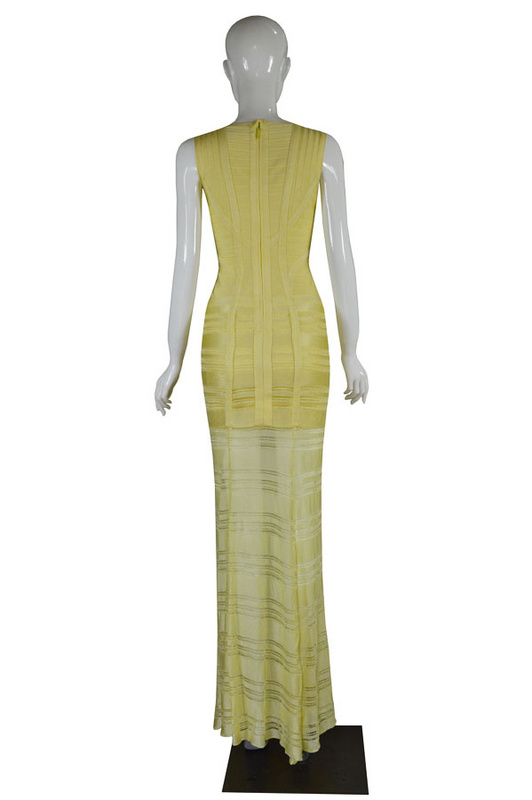Herve Leger Black Red And Yellow Multi Color V Neck Gown