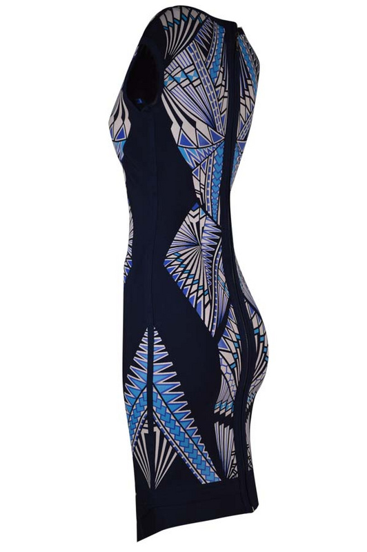 Herve Leger Blue Art Printing Sleeveless Bandage Dress
