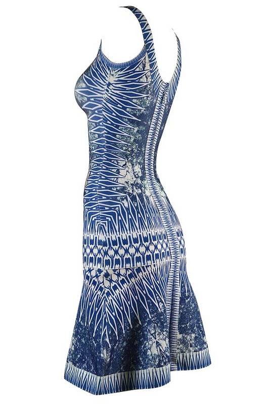 Herve Leger Blue Art Printing Sleeveless Dress