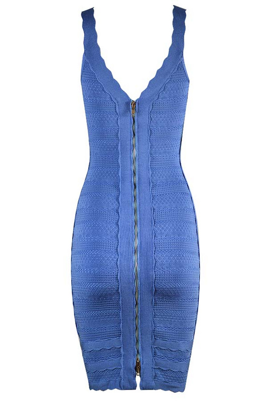 Herve Leger Blue Red And Gray Multicolor Sleeveless U Neck Dress