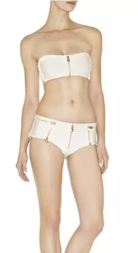 Herve Leger Classic White Zipper Decoration Bikini Swimsuit