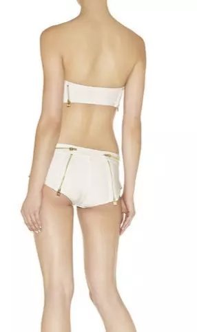 Herve Leger Classic White Zipper Decoration Bikini Swimsuit