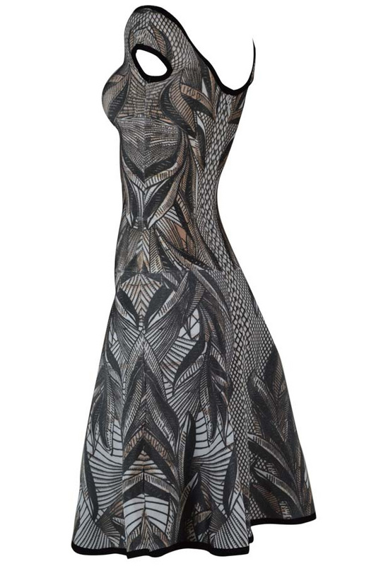 Herve Leger Gray Boat Neck Art Printing Bandage Dress