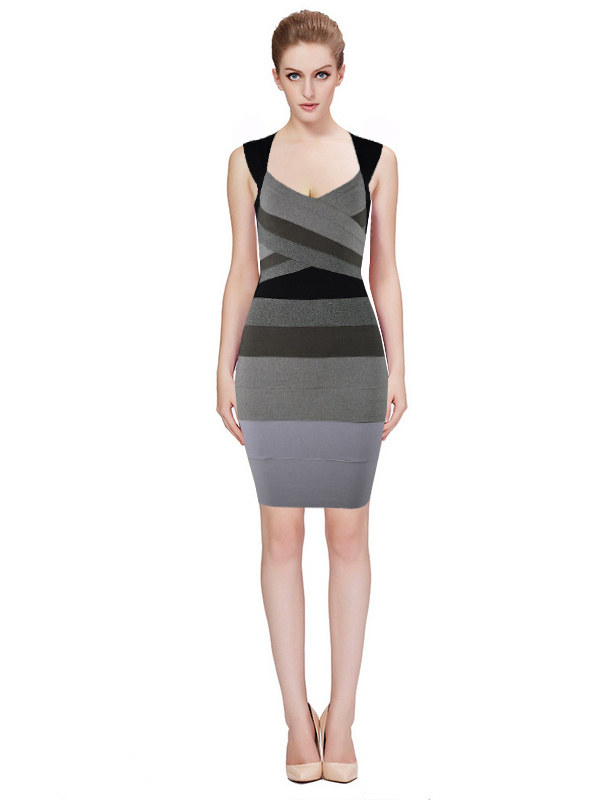 Herve Leger Grey Blue Purple And Red Multicolor Sleeveless Dress