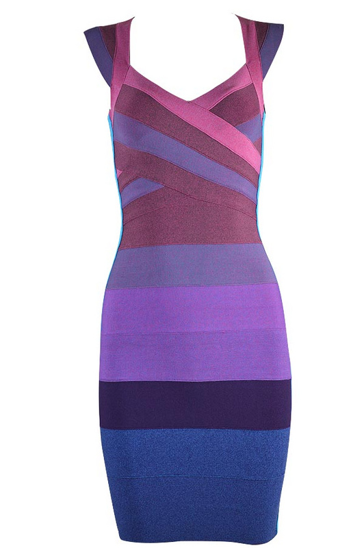 Herve Leger Grey Blue Purple And Red Multicolor Sleeveless Dress