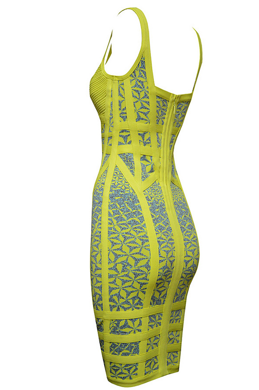 Herve Leger Red Yellow Blue And Grey Multi Color Straps Dress