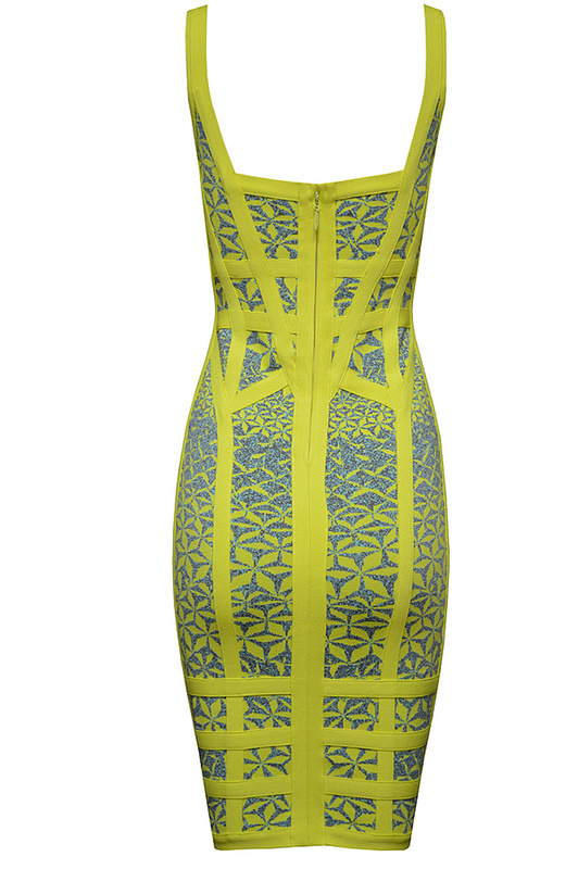 Herve Leger Red Yellow Blue And Grey Multi Color Straps Dress