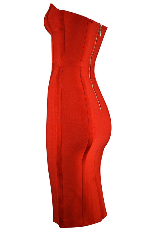 Jennifer Lopez Dress Herve Leger Red Sleeveless Strapless Bandage Dress